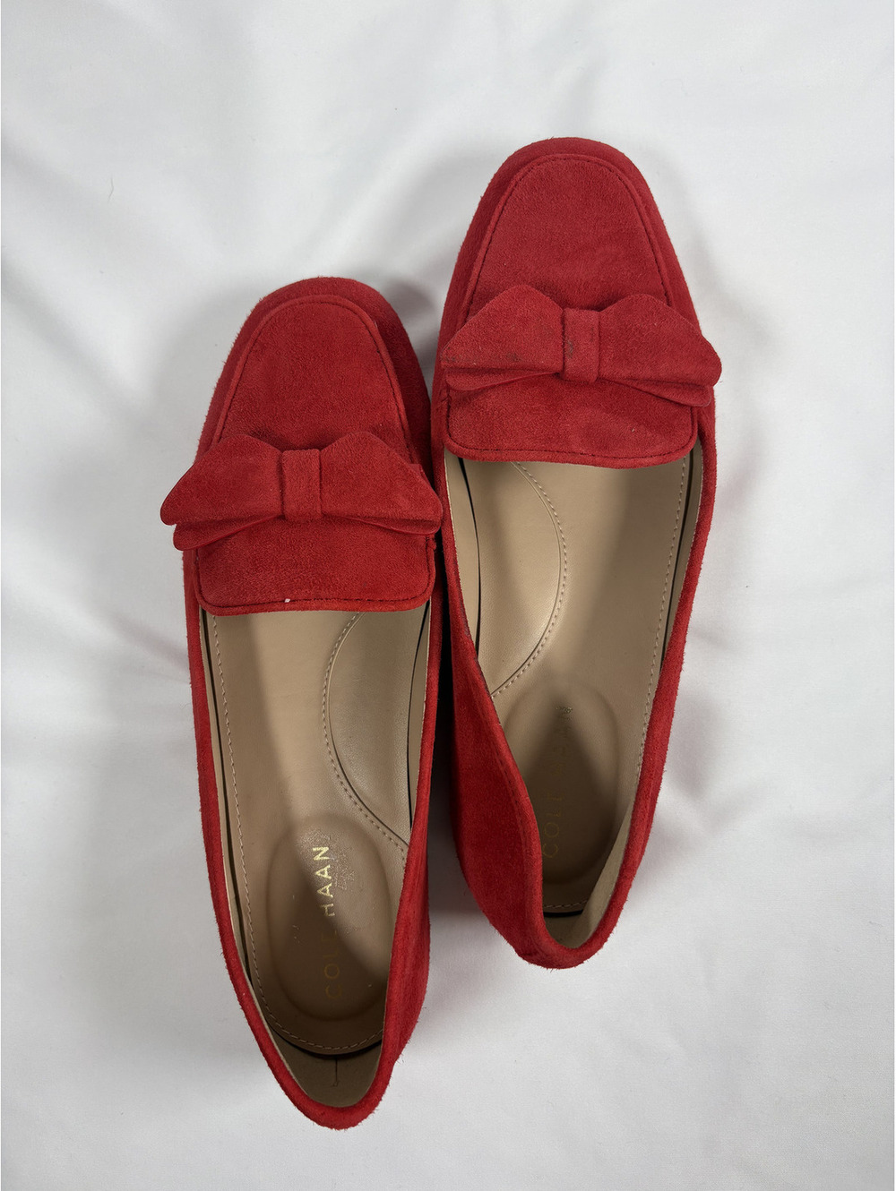 Cole Haan Bright Red Suede Casual Statement Loafers/Flats with Bow Sz 6